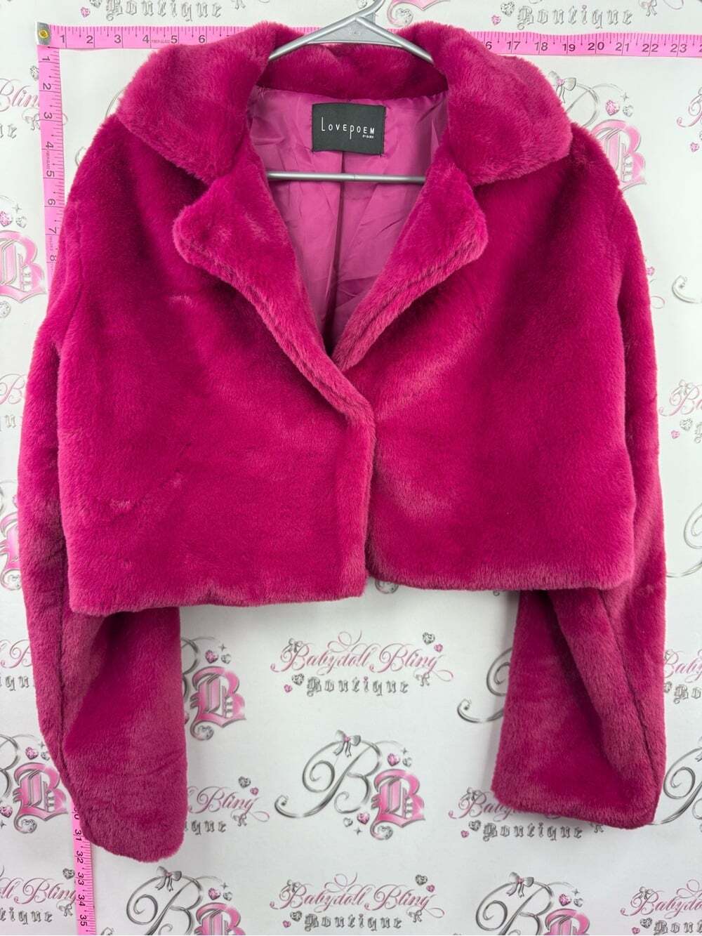 Love poem jacket furry fuzzy pink Fuchsia Faux Fur Cropped Jacket bunny 300